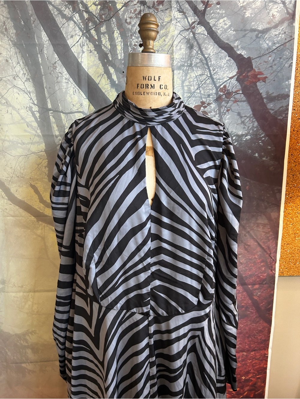 Womens Black and Gray Zebra Print Long Sleeve Maxi Dress - Picture 2 of 5